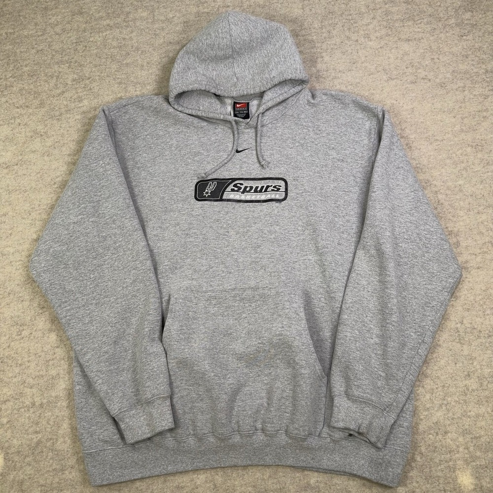 Vtg Nike Team Center Swoosh Hoodie Mens 2XL Gray Spurs Pullover Sweatshirt Y2K